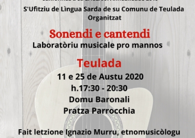 Teulada. Labborat&oacute;riu musicali &ldquo;Sonendi e cantendi&rdquo; po mannus.  11 e 25 de Austu 2020