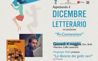 Piergiorgio Pulixi torrat in Biddacidru su 4 de Maju 2023, h. 18:45 in su &ldquo;Caff&egrave; Letterario&rdquo;, po presentai s'&ugrave;rtimu romanzu cosa sua &ldquo; La libreria dei gatti neri.