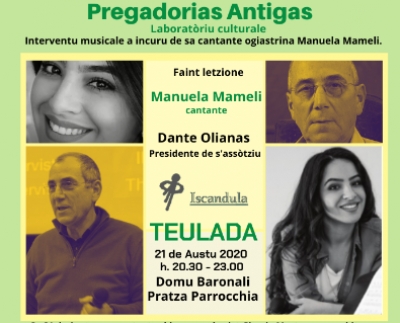 Teulada. Labborat&oacute;riu musicali &ldquo;Pregadorias Antigas&rdquo;.  21 de Austu 2020, in sa Domu Baronali, a is 20.30.