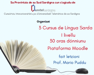 Funt abertas is iscritzionis a is tres Cursus de L&iacute;ngua Sarda de I livellu "on line" chi at organizau sa Prov&iacute;ntzia de su Sud Sardigna