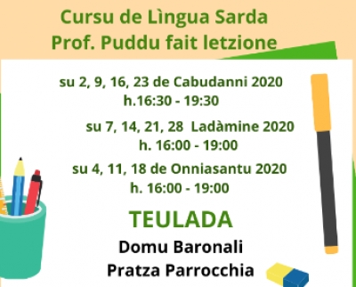 Teulada. Cursu de L&iacute;ngua Sarda de 1&deg; livellu. Si arritzint is iscritzionis. Su cursu est a indonu.