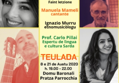 Teulada. Labborat&oacute;riu musicali &ldquo;Pregadorias Antigas&rdquo;.  8 e 21 de Austu 2020, in sa Domu Baronali, a is 19.00.